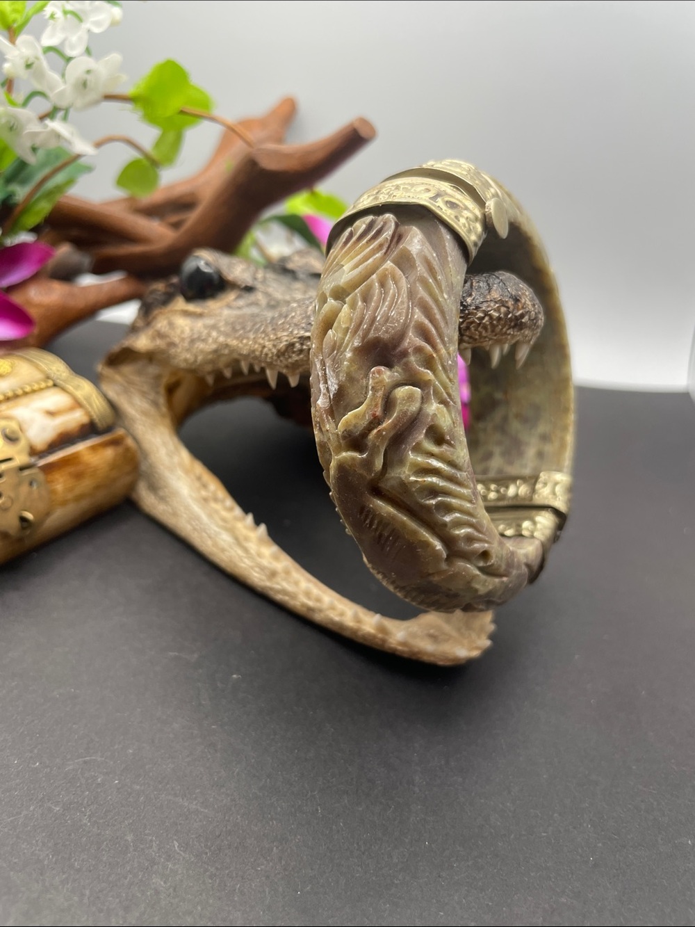 Soapstone hand carved hinged bangle vintage